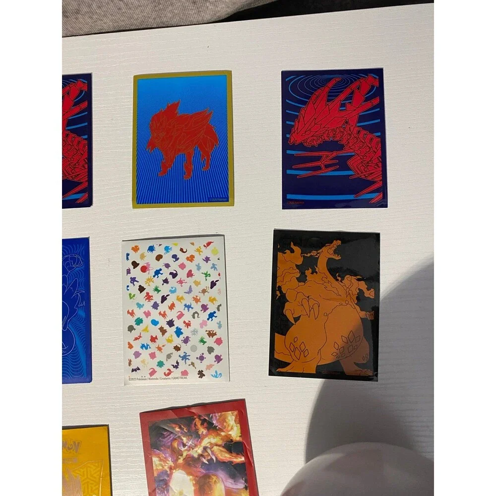 Pokemon Empty Quick Ball Tin Blue Gold with 11 Mixed Trading Card Sleeves Lot